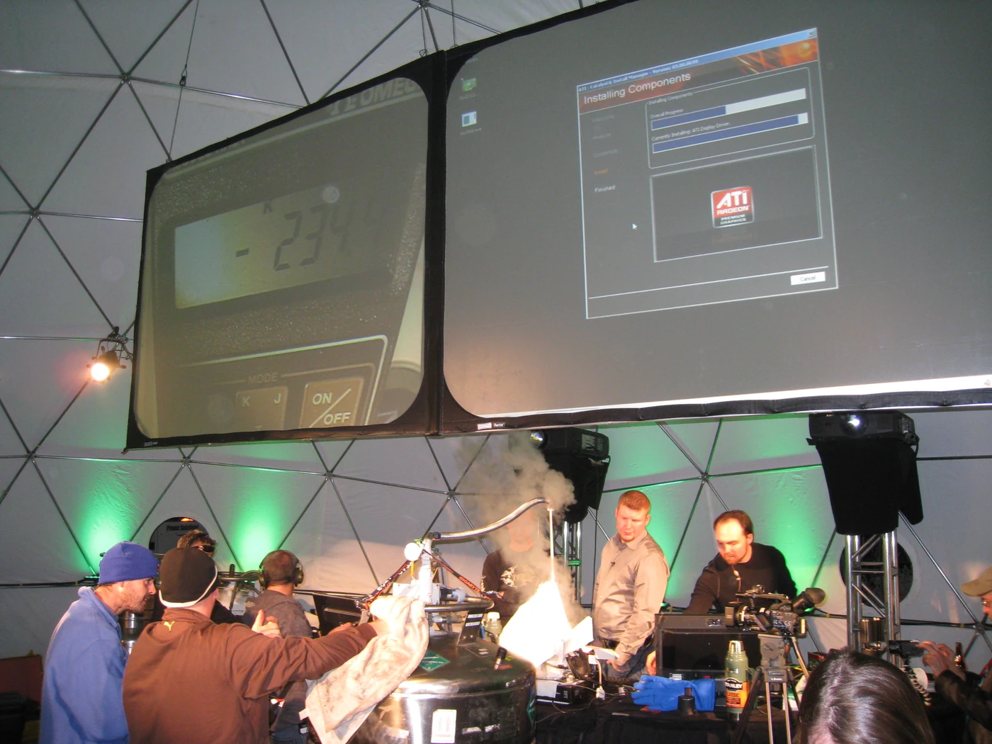 Temperature display reading minus 234 degrees Celsius during liquid helium cooling